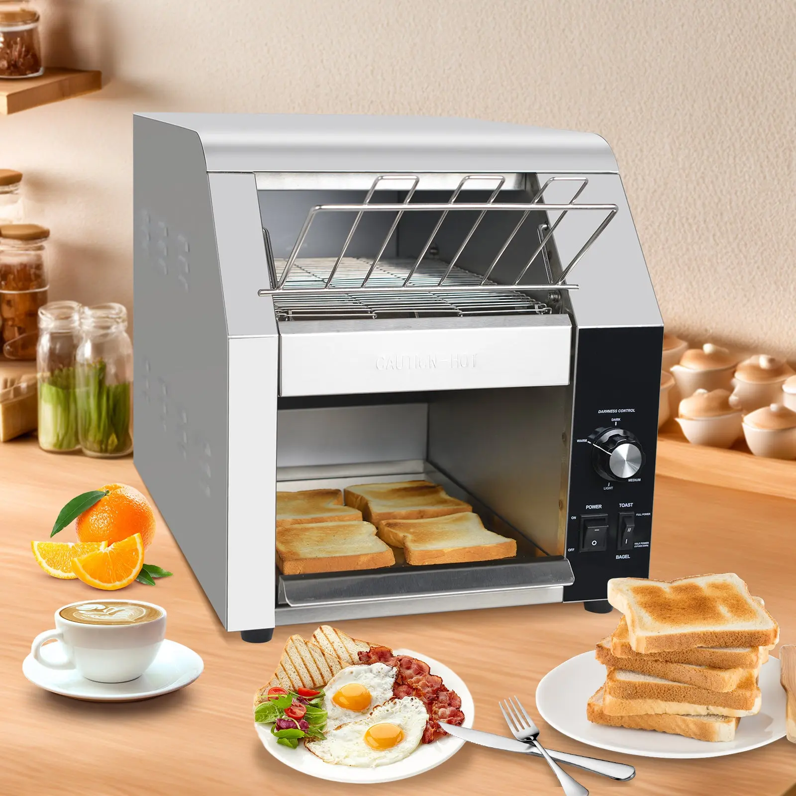 Hakka Commercial Conveyor Toaster, 450 Slices/Hour, 1800W Stainless Steel Countertop Bread Toaster, 3" Wide Opening, 4-Speed Adjustable, 110V ETL Certified for Restaurant, Hotel & Cafe, Easyrose Conveyor Toaster