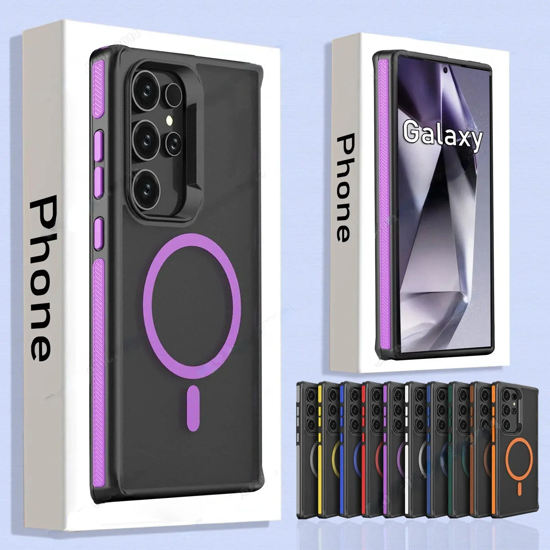 Fin Matte Magnetic Smartphone Casing for Samsung Galaxy S22-S25 Ultra/Plus, Handheld Cellphone Cover with MagSafe Wireless Charging, Translucent Shockproof Protection
