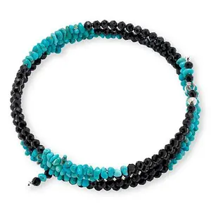 Mine Finds by Jay King Sterling Silver Black Spinel and Turquoise Bead Coil Bracelet