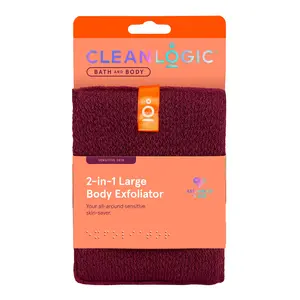 Cleanlogic 2-in-1 Large Body Exfoliators for Sensitive Skin – Dual-Sided Gentle Scrubbers (3 Pack, Assorted Colors) Bath Cloth