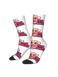 1pc Men'S Italian Cappuccina Ballerina Socks - Cute Italian Text & Cappuccino Print, Soft Stretchy Crew Socks with Pink & Design, Comfortable Casual Wear, All-Over Print for Casual, Cute Socks