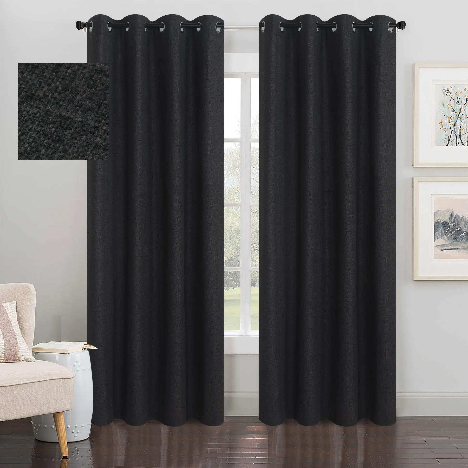 45in Solid Color Blackout Drapes 2-Piece Set - 85%-95% Light Blocking, Metal Ring Top, Heat Insulating, Soundproof, Machine Washable, for Living Room, Bedroom, 45 Inches