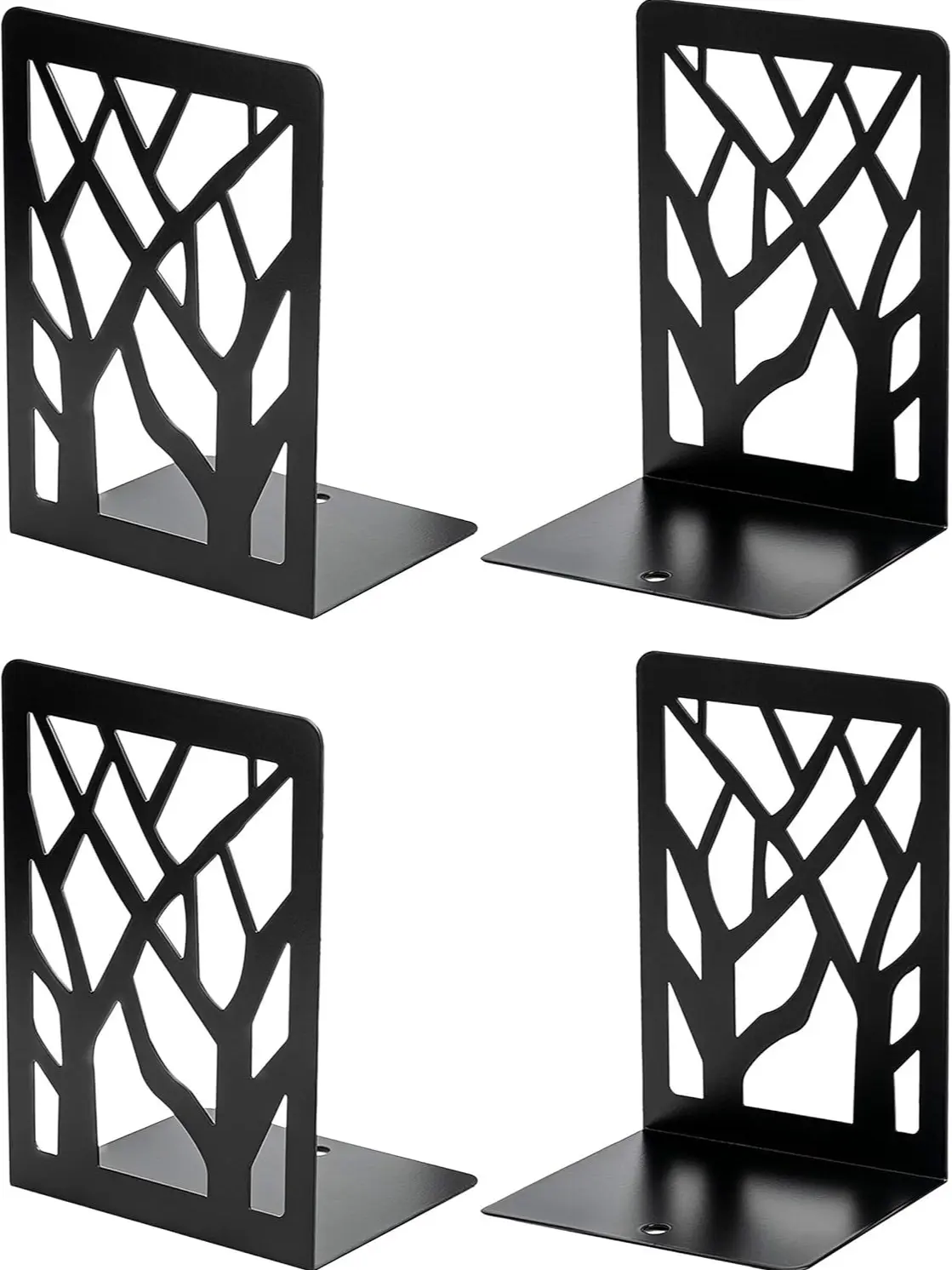 2 Pair Modern Bookends for Shelves Non Skid Heavy Duty Metal Book Holder