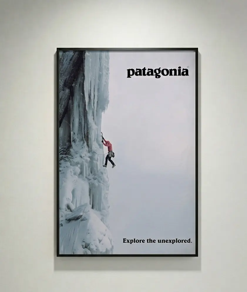 Patagonia Ice Climbing Mountain Scene Eco-Print Wall Art - Optional Black Frame, Wrapped Canvas or Unframed Rolled Tube Poster - Outdoor Cabin Decor, Hiker Gift