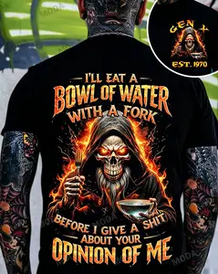 Chaosmoda Gen X Custom Year Skull Graphic Tee | I'll Eat A Bowl Of Water With A Fork Funny Vintage Dad Shirt Soft Breathable