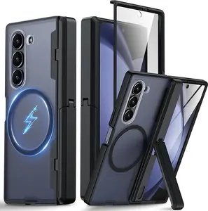 for Samsung Galaxy Z Fold 6 Case Compatible with Magsafe [Hinge Protection＆Kickstand] [Built-in Screen Protector] Translucent Clear Back Shockproof Phone Case for Galaxy Z Fold 6