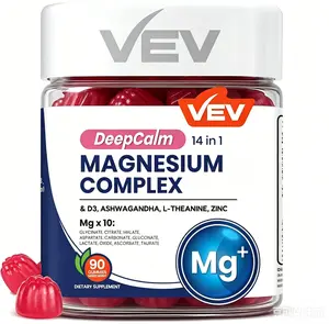 VEV Magnesium Complex DeepCalm 14-in-1 Gummies – with Ashwagandha, L-Theanine, D3 & Zinc – Cortisol Supplements for Women – 90 No Added Sugar Vegan Magnesium Glycinate Complex Gummies