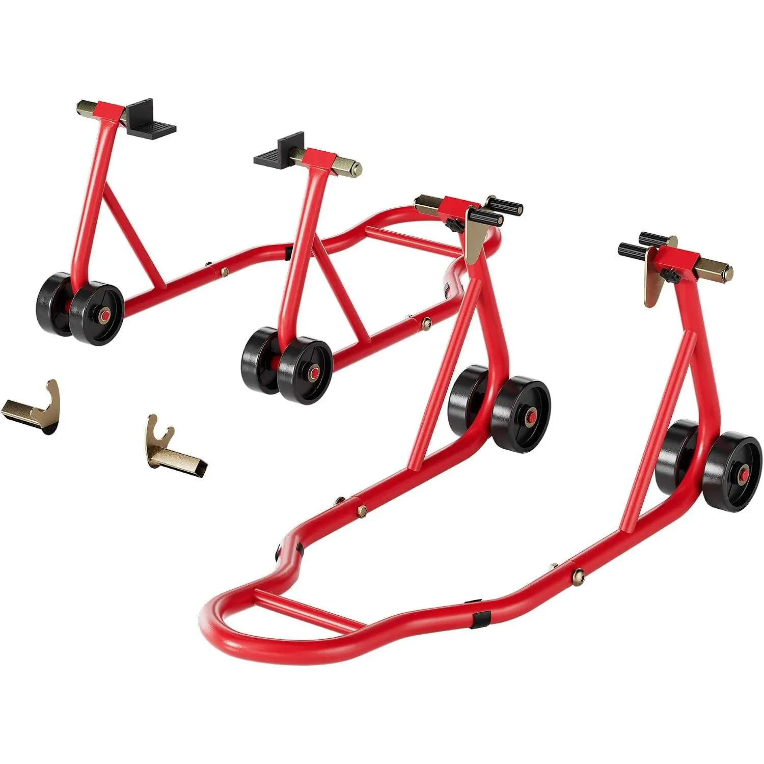 Motorcycle Stands 882 Lbs Capacity, Red | Front Rear Wheel Lift Combo with U+L Adjustable Swingarm Spool, Paddock Stand fit for BMW, Suzuki, Yamaha, Honda, Kawasaki