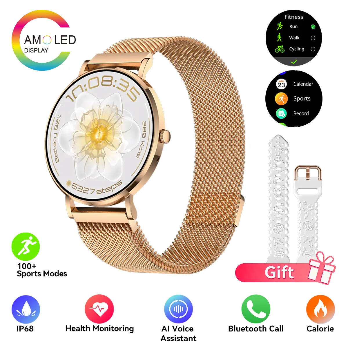 AURAFIT  Smartwatch AM28 Ultra Thin IP67 Waterproof AMOLED Display ChatGPT AI Translator Bluetooth Calling 150 Sports Modes Heart Rate SpO2 Sleep Tracking Unisex Gift