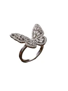 Shiny Butterfly Design Adjustable Ring, Rhinestone Zirconia Fashion Finger Ring, Casual Style, All Seasons Jewelry