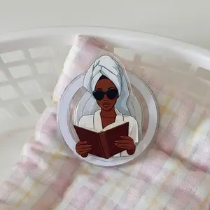 Afro Woman Reading Book Kindle Grip, Black Girl Phone Grip 360° Rotating, Cute Aesthetic Melanin Queen Phone Accessory, Gift For Book Lovers