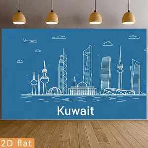 2D Flat - 2D Flat - 1pc 2D Flat Kuwait City Line Art Famous Buildings Banner | Polyester Backdrop for Party Decor, Easy to Hang, Suitable for Various Occasions Including for st\.\ patrick'S Day
