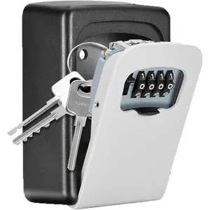Key Lock Box Wall Mounted, 4 Digit Combination Lockbox for Outside, House Keys - 5 Keys Capacity, Key Safe Security Storage Lock Box for Indoor, Outdoor, Garage, Garden, Store (Grey, 1Pack)