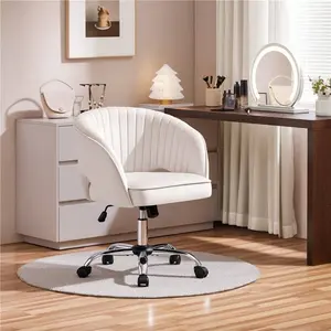 Tufted Barrel Back Velvet Upholstered Home Office Desk Vanity Chair 360 °   Swivel Rolling Height Adjustable Sloped Armrests Rocking Function For Home Office Bedroom, Cream/Pink/Dark Grey/Light Grey