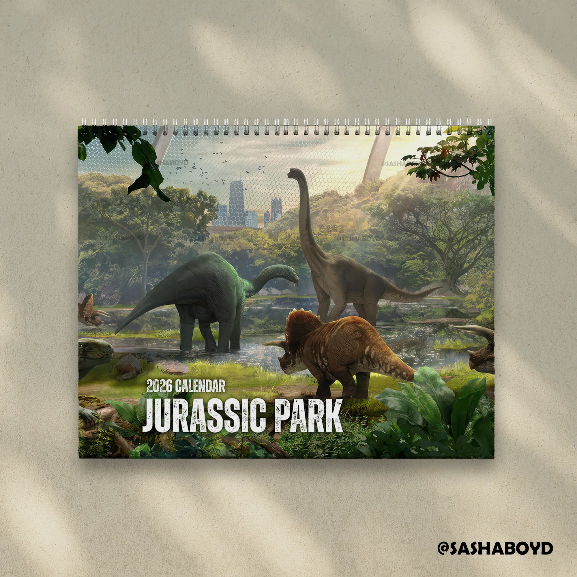 A Year Of Jurassic Park 2026 Calendar, Real Art - Dinosaur, T-Rex, Spinosaurus, Fossils, Archaeology |Home Decor, Office Decor - New Year Gift
