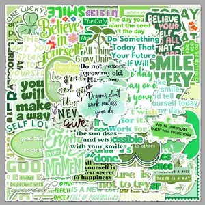 50pcs Colorful Green Motivational Quotes Adhesive Stickers Pack - Mobile Phone, Bike Casing & Laptop Accessories, Ideal for Skateboard Luggage Devices