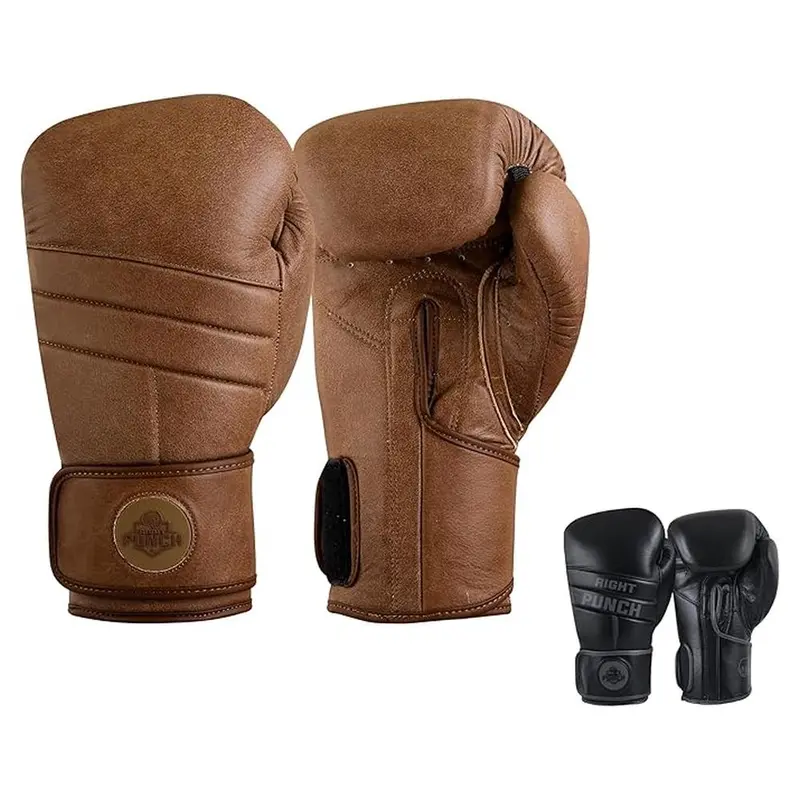 Right Punch Durable Cowhide Leather Boxing Gloves for Men & Women | Ideal for Punching Bag, Sparring, MMA, Muay Thai, Kickboxing & Martial Arts | Maximum Protection Training Gloves