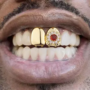 Hip Hop Micro Paved CZ Flower Grillz Two Teeth Dental Jewelry Cool Bling Teeth Decor For Women Men