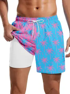 Mens Swim Trunks with Compression Liner Quick Dry Swimsuit 2 in 1 Swimming Shorts