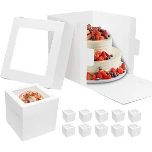 10 count Cake Boxes 12 Inch 12x12x12 Tall Cake Boxes with Window for Tier Baking Disposable Bakery Containers with  White Large Cardboard Bakery Take Out Carrier for Wedding, Birthday, Party