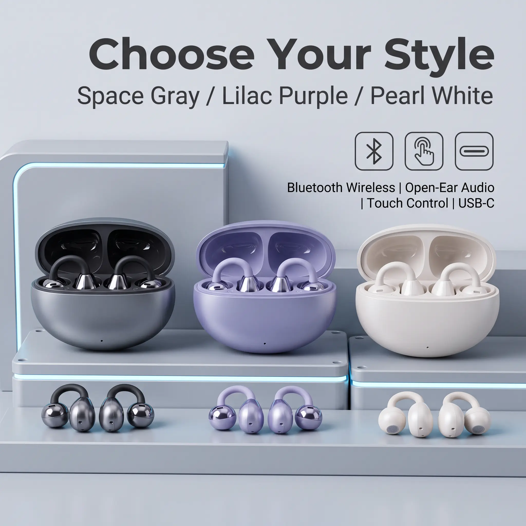 Open-ear Clip-on Earphones, Wireless Bluetooth 6.0 Headphones With Built-in Microphone And Ear Hooks, Comfortable Fit, High-fidelity Sound Quality, 36-hour Battery life, Women’s Decorative Earbuds Suitable For Sports And Fitness.