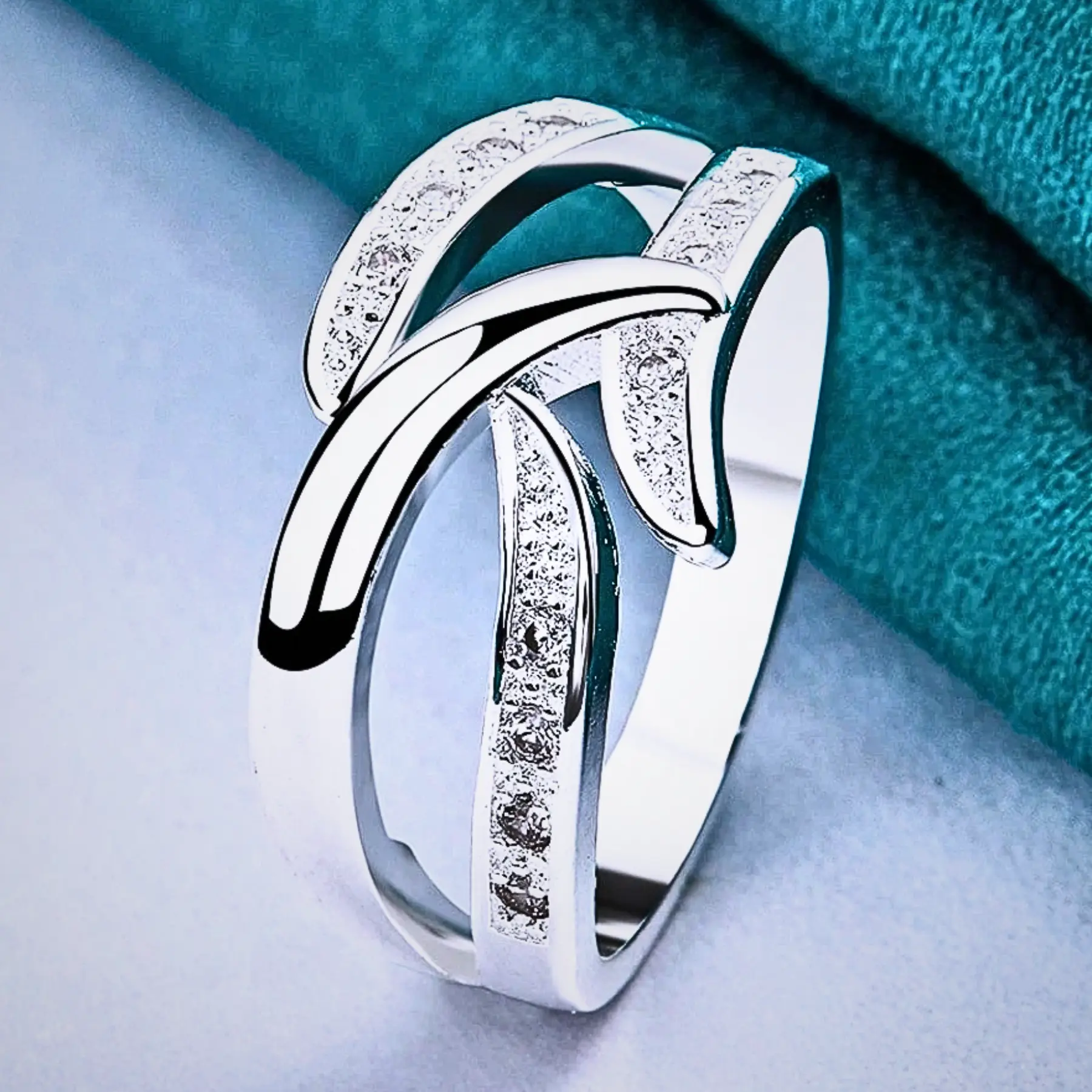 Women's 925 Sterling Silver Plated Zirconia Wicker Ring, Braided Wedding Promise Ring, Elegant Fashion Jewelry, Size 7–10