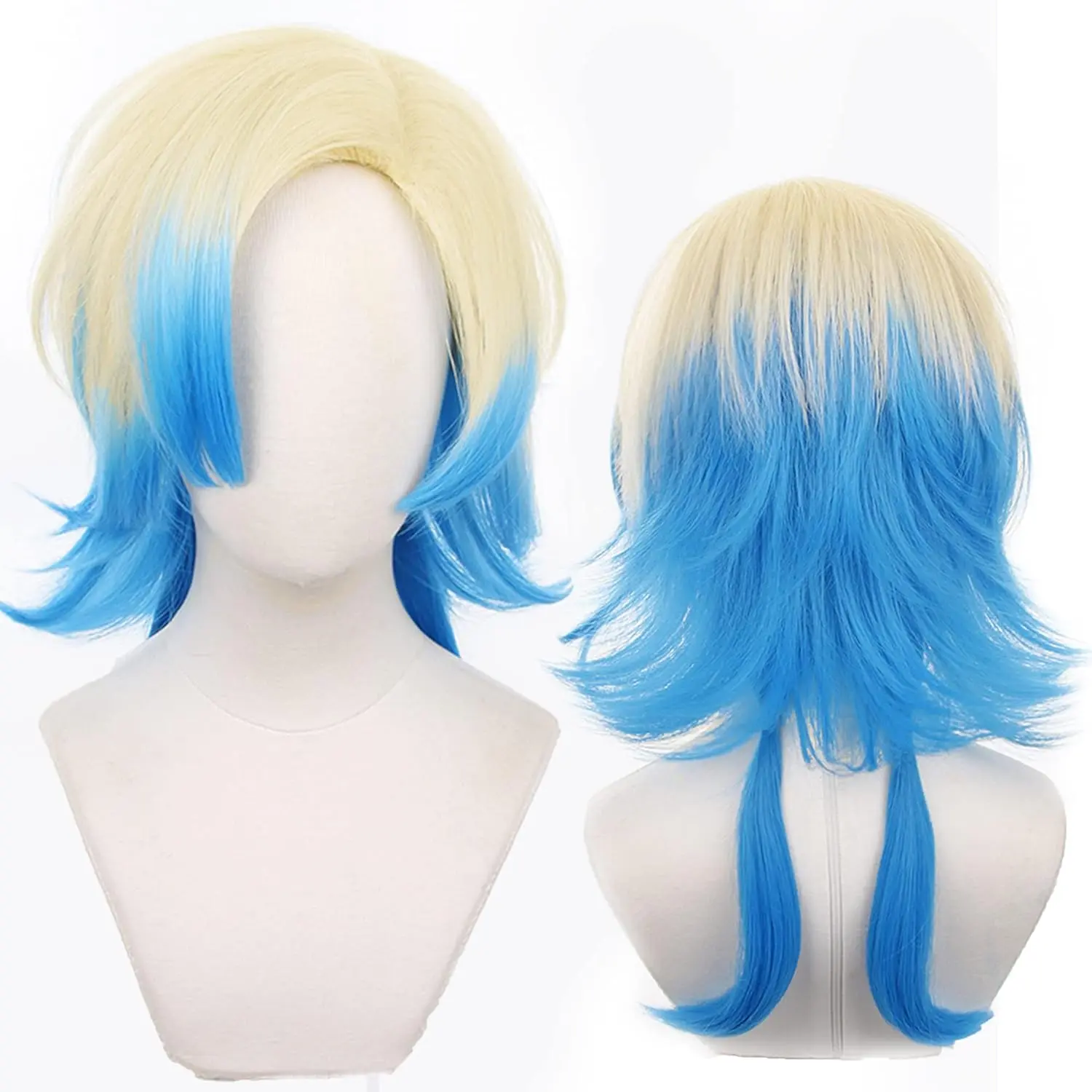 Anime Cosplay wig Cos Wigs Yellow and Blue Heat Resistant Synthetic Hair For Man Women Halloween Party