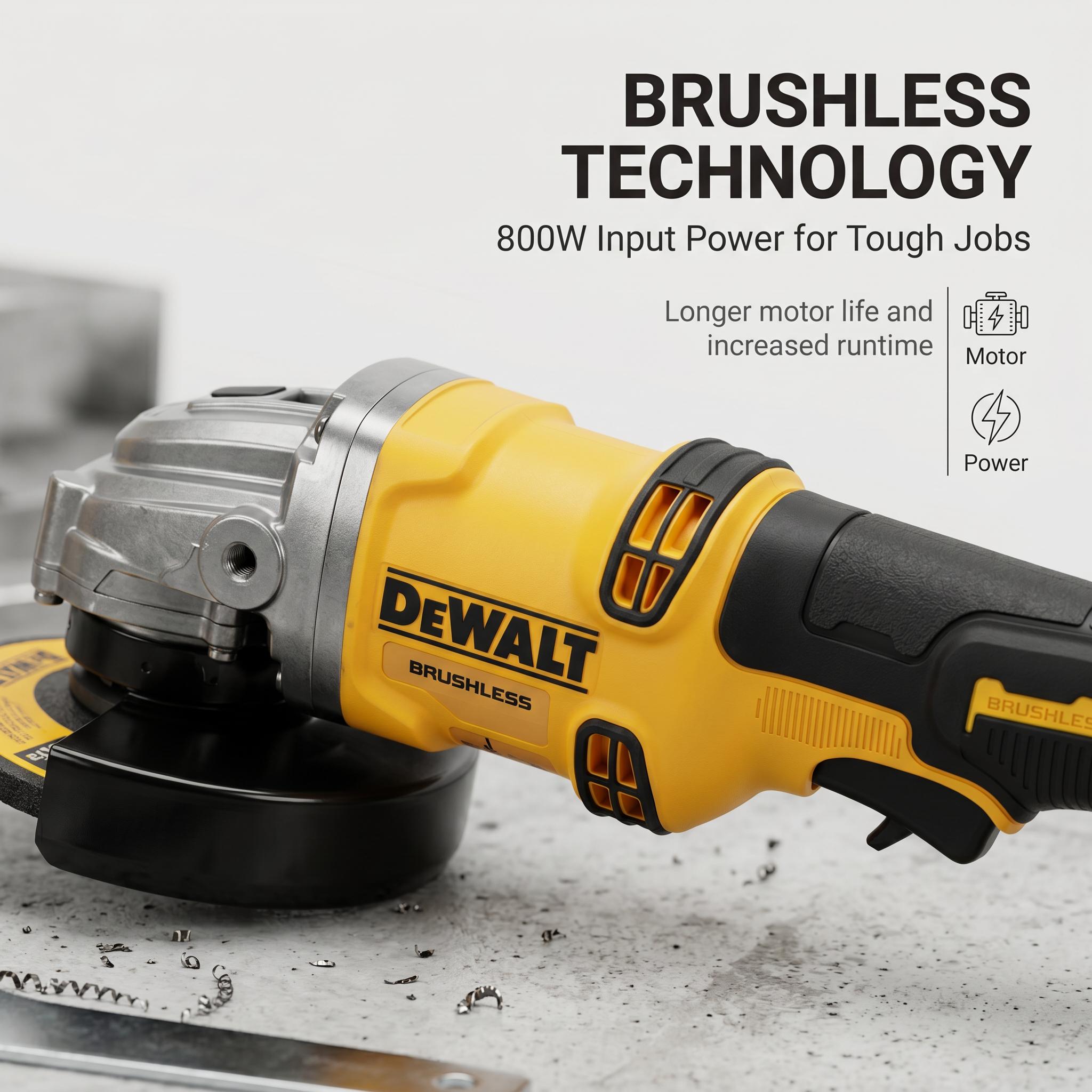 DeWalt DCG405-125 20V Brushless Angle Grinder 125mm Wheel 800W 9000 RPM for Weld Grinding & Pipe Beveling – 6mm Thick, M14 Spindle, Hex Fastening, Full Kit with Battery & Charger