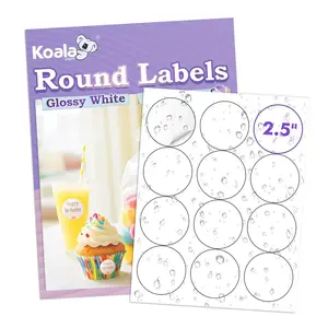 Koala Printable Round Labels 2.5″ 20 sheets – Glossy Waterproof Circle Stickers (240 Labels) | Printable Vinyl Round Labels for Packaging & Crafts