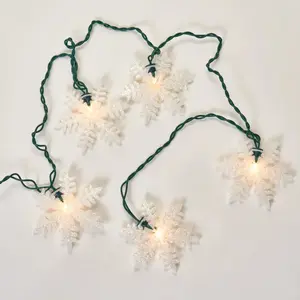 White Glitter Snowflake Cutout 10-String Christmas Party Light Strand Set, Festive Decor, Home Ornament, Room Ornaments