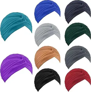 10PCS Stretchy Turban Cap Chemo Head Wraps Cancer Headwear Bennie Twisted India's Hat Head Cover for Women Girl Multicolor