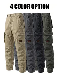 Menswear American-Style Pure Cotton Tactical Cargo Pants, Functional Multi-Pocket Design, Side Zipper Pockets, Tapered Leg for Everyday Casual Wear
