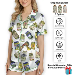 Vintage Canned Pickles Pajama Set Satin Silk - Soft And Alluring Nightwear, valentime Gift, Loungewear, Homewear, Ideal Gift for Mom, Gift for her