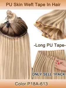 PU Skin Weft Tape In Human Hair Curtain Width 80cm, Length 12-20 Inches, Real Human Hair Extensions, Multiple Wear Styles, Invisible Film Natural Fit, Hair Body Wave