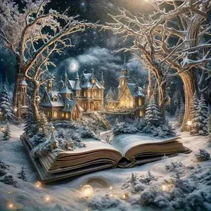 Winter castle emerging from magic book wall art .Multiple sizes available including square and round diamonds. This 5D DIY diamond painting set diamond art embroidery kit handmade furniture decor holiday birthday art personalized gift.