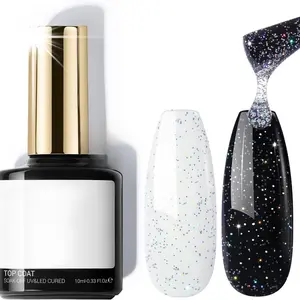 Iridescent Silver Glitter Gel Top Coat - No Wipe, Glossy Finish, Long Lasting, Soak Off Gel Polish Nail Art Manicure, 10ml Nail Care Nail Polish