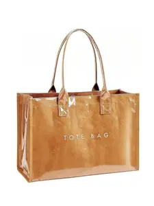 Large Tote Bag for Women Plastic PVC Letter Printed Kraft Paper Hobo Bag for Work, Office, Shopping, Outdoor, Beach, Party. Tote Purses for Women, Gift Idea, Elegant Bag, Commuter Tote Bag