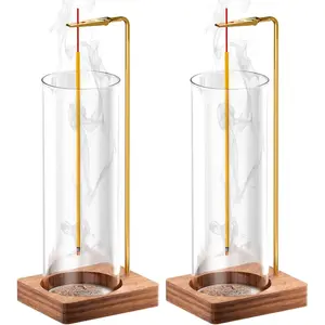 Incense Holder for Sticks, Insence-Stick Holder, Anti-Ash Flying No Mess Incense Burner, Incense Stick Holder with Glass Ash Catcher, for Yoga Spa Meditation Home Decor(2 Pack)