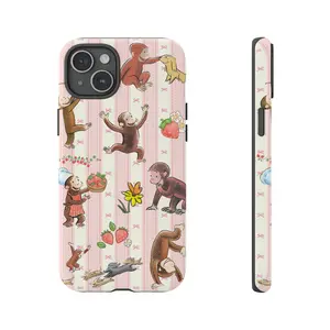 Cute Curious George Phone Case |       Coquette Strawberry & Banana Phone Cover  -Durable, Shock Absorbing and Stylish Protection -Compatible with iPhone 17,16, 15, 14, 13, 12, 11, Plus, Pro,Pro Max, Perfect birthday gift for friends.