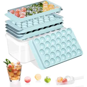 Stackable Round Ice Cube Tray Set with Lid & Bin – Create 99PCS Round Ice Balls, Ice Trays for Freezer is Easy to Release & Sturdy– Small Pellet Ice Maker for Drinks, Coffee and Cocktails