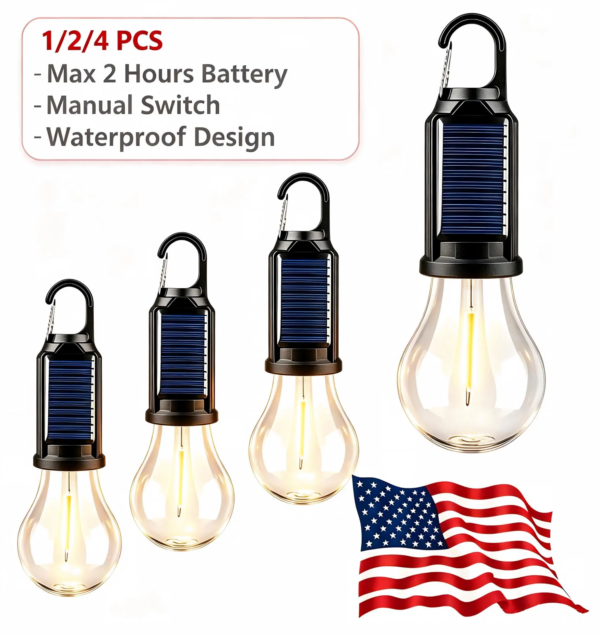 1/2/4 PCS LED Outdoor Light with Waterproof Clip Hook, Portable Multifunctional Camping Gear, Suitable for Hiking, Night Camping, Self-driving Trips, Fishing, Wilderness Survival, Home Power Outage & Various Emergency Lighting Scenes