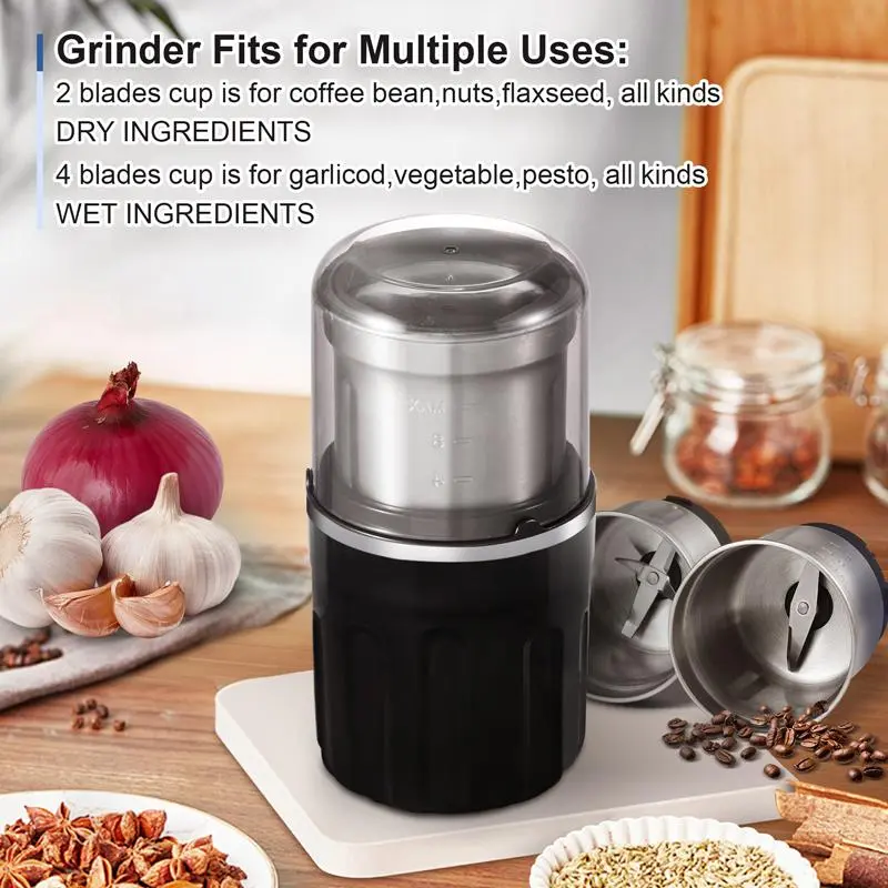 Electric Coffee Grinder Coffee Spice Grinder  Super Fine Grinding Stainless Steel Blade Mixer with Brush coffee grinder Stainless Steel Measuring Pitcher with Lid Espresso Distribution Tool with Stand Automatic coffee bar station espresso machine