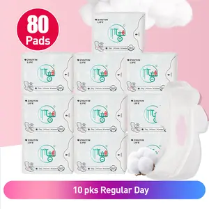 10 Packs/80 Counts Zhuyin Life Menstrual Day Pads with Organic Cotton & Super Absorbency Regular 245mm Sanitary Pads Unscented for Menstruation Flow - Feminine Hygiene Product