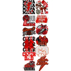 Gangsheet Kings Cheerleading Gangsheet - Red, 12 Full-Size Pre-Made 22x60 in DTF Transfers, Ready-to-Press, Cheer Moms Friendly