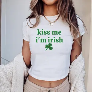 Kiss Me I'm Irish Baby Tee 90s Irish Baby Tee St Patty's Baby Tee Flirty St Patrick's Day Shirt Irish Luck Baby Tee Y2K Trendy Baby Tee