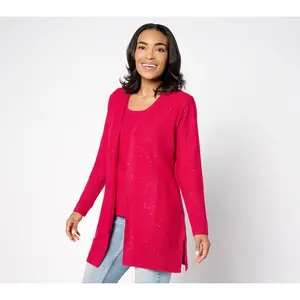 Isaac Mizrahi Live! Regular Sequin Yarn Open Front Duster Cardigan