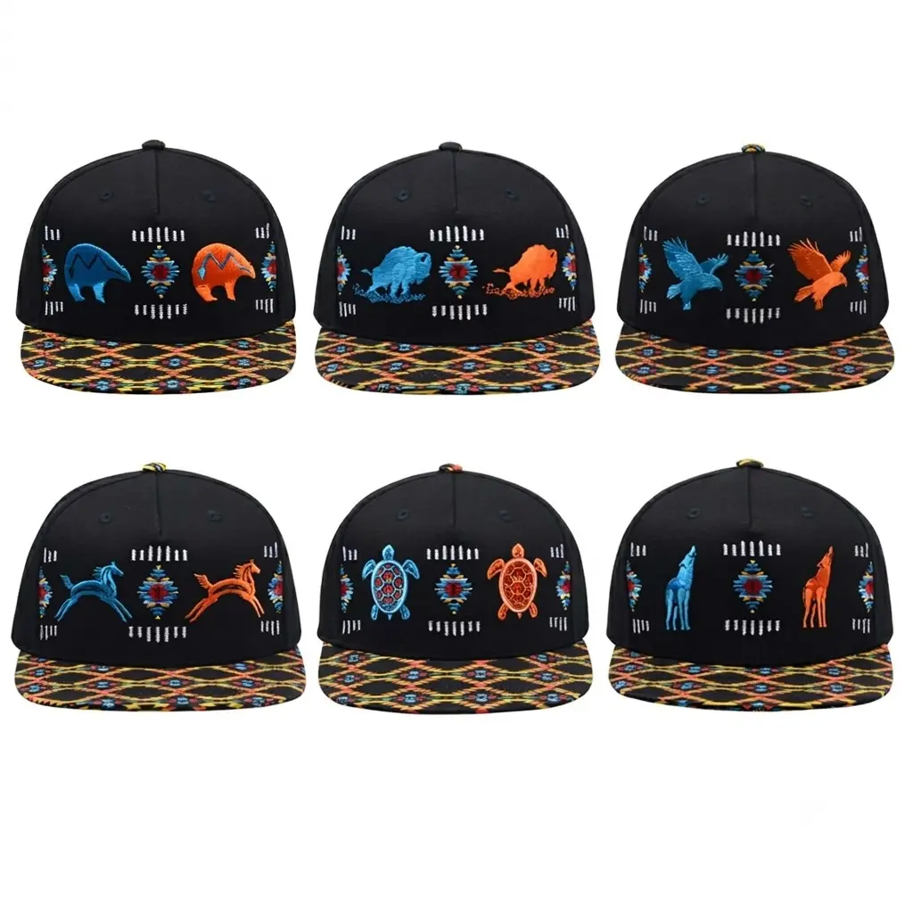 Native American Inspired Embroidered Baseball Hat ,Vintage Snapback Cap with Colorful Animal & Bird Design, Adjustable Unisex Hat for Men and Women