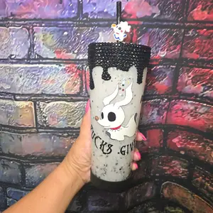 Zero F*cks Given Light Up Snowglobe Tumbler Rhinestone Bling Drip Drinkware Straw Rhinestone Lid Water Bottles