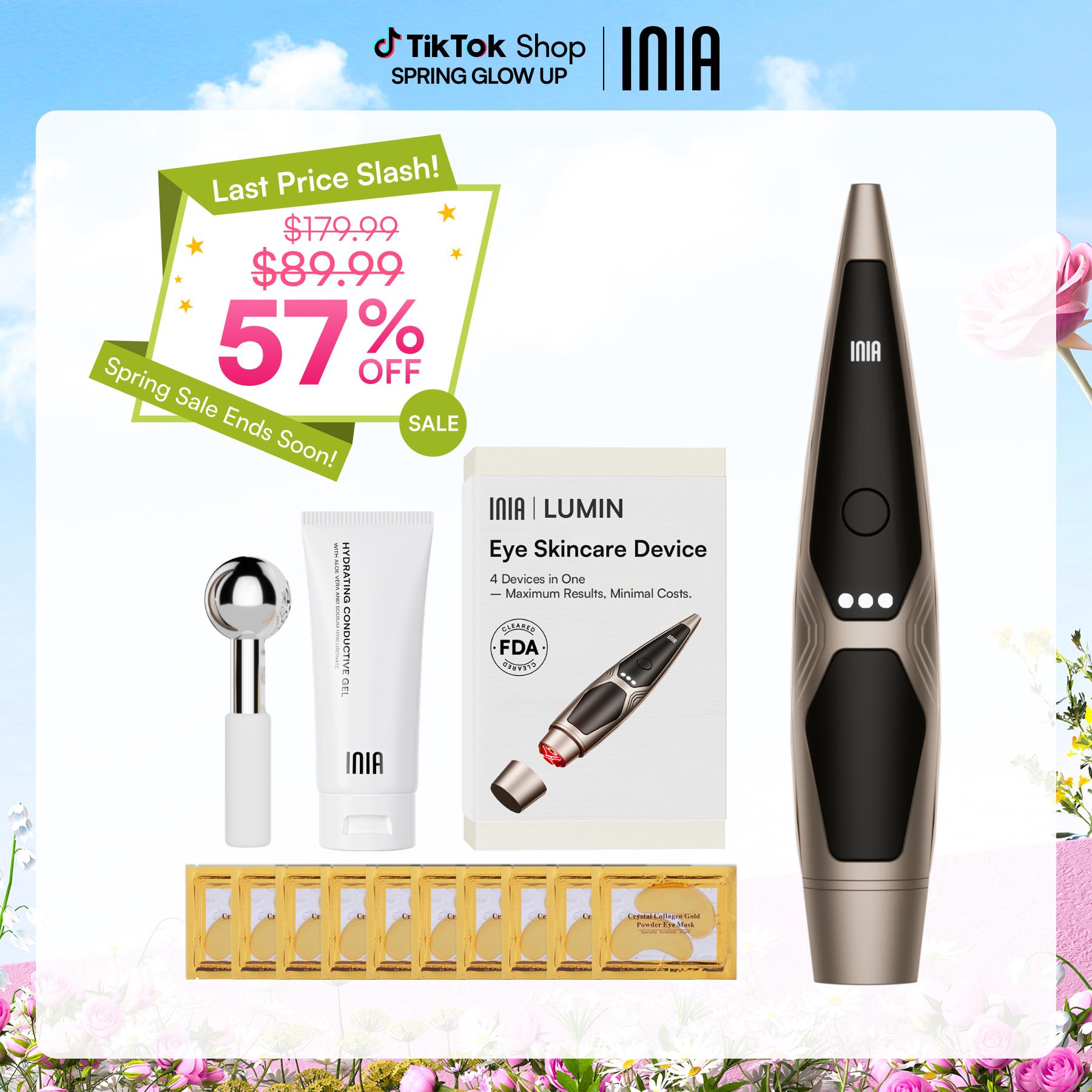 INIA LUMIN 4-in-1 Eye Skincare Wand – 3 Mins a Day for Fewer Lines in 14 Days & Less Puffiness in 21, FDA-Cleared, Spa-L
