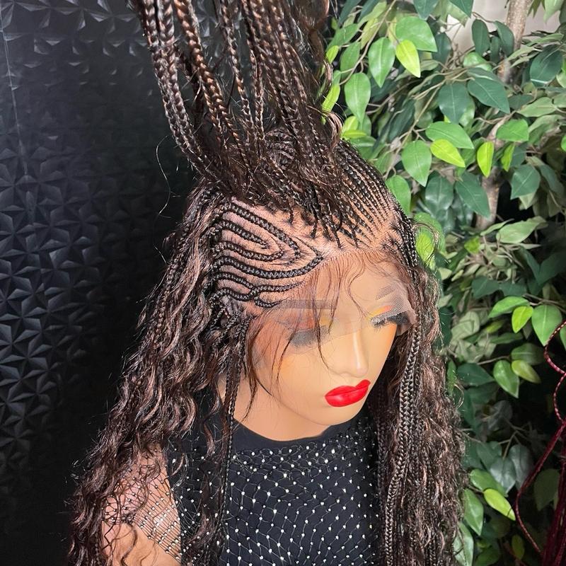 24 inches V flip cornrow  braids with boho (full lace) in brown